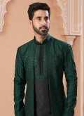 Black and Green color Embroidered Banglori Silk Indo Western Sherwani - 1