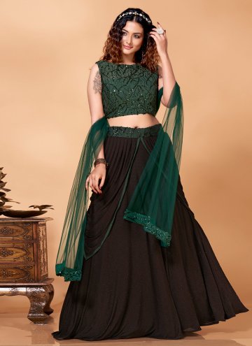 Black and Green Fancy Fabric Sequins Work Readymade Lehenga Choli