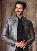 Black and Grey Art Silk Embroidered Indo Western - 1