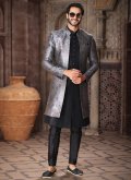 Black and Grey Art Silk Embroidered Indo Western - 2