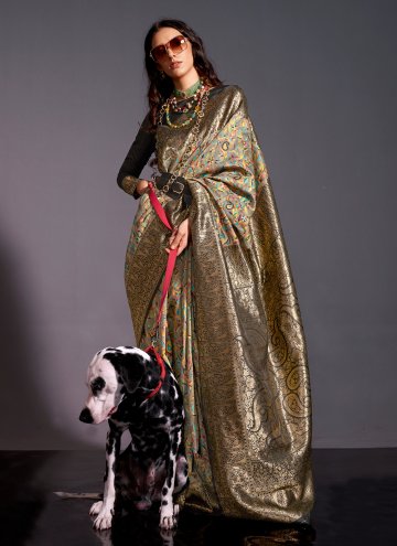 Black and Grey Handloom Silk Woven Trendy Saree for Ceremonial