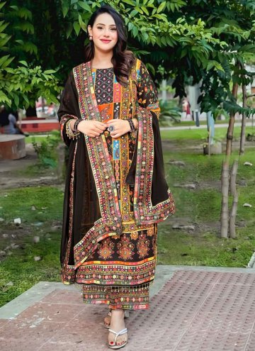 Black and Multi Colour Muslin Mirror Work Salwar Suit