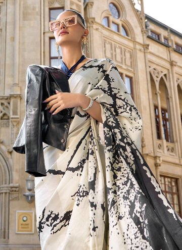 Black and Off White Trendy Saree in Satin with Printed