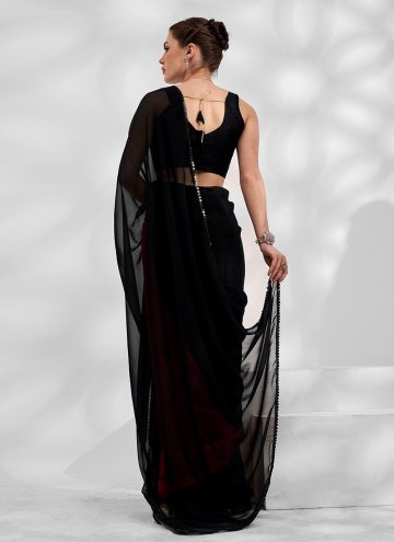 Black and Red color Plain Work Georgette Trendy Saree