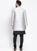 Black and Silver color Fancy work Art Dupion Silk Kurta Payjama With Jacket - 2