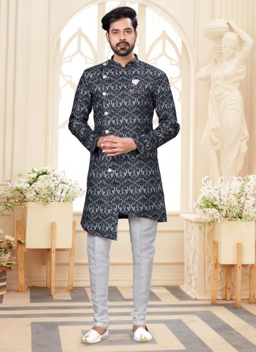 Black and White color Jacquard Indo Western with Digital Print
