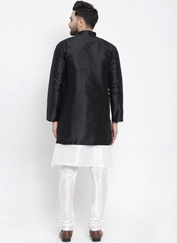 Black and White Kurta Payjama With Jacket in Art Dupion Silk with Fancy work