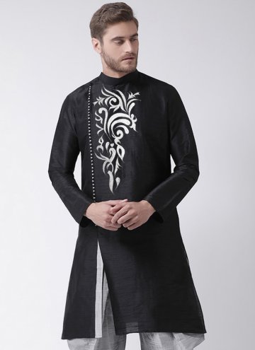 Black Art Dupion Silk Embroidered Angarkha for Ceremonial