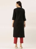 Black Casual Kurti in Cotton  with Plain Work - 1