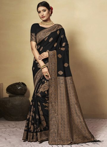Black Chanderi Cotton Woven Contemporary Saree for