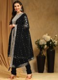 Black Churidar Salwar Kameez in Faux Georgette with Embroidered - 2