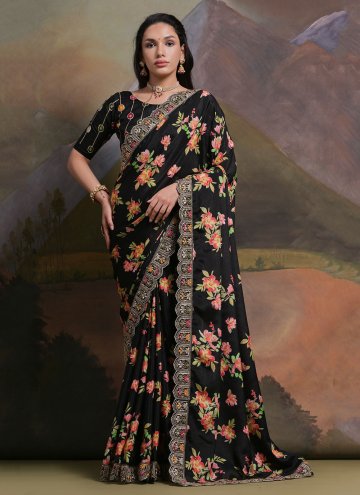 Black Classic Designer Saree in Chinon with Embroidered