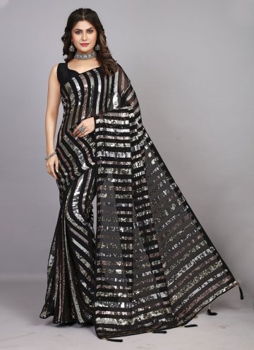 Black Classic Designer Saree in Georgette with Embroidered