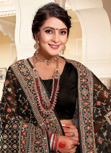 Black Classic Designer Saree in Georgette with Embroidered