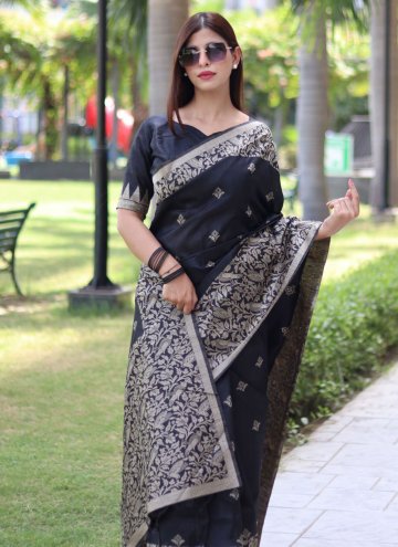 Black Classic Designer Saree in Handloom Silk with Woven