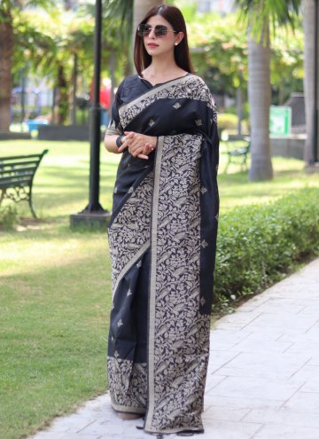Black Classic Designer Saree in Handloom Silk with