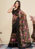 Black Classic Designer Saree in Net with Embroidered - 3