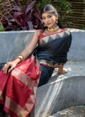 Black Classic Designer Saree in Raw Silk with Woven - 3