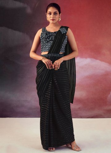 Black Classic Designer Saree in Silk with Embroide
