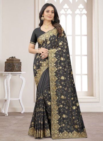 Black Classic Designer Saree in Vichitra Silk with