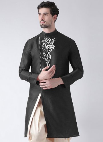 Black color Art Dupion Silk Angarkha with Embroide