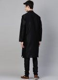 Black color Art Dupion Silk Kurta Pyjama with Plain Work - 2