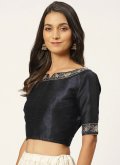 Black color Art Dupion Silk  with Embroidered - 1