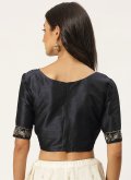Black color Art Dupion Silk  with Embroidered - 2