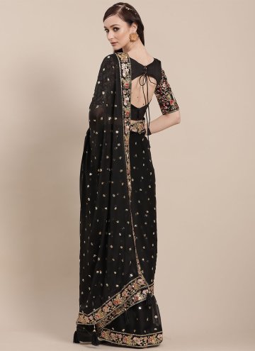 Black color Art Silk Traditional Saree with Embroidered