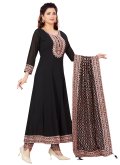 Black color Chanderi Designer Ankle Length Anarkali Suit with Embroidered - 2