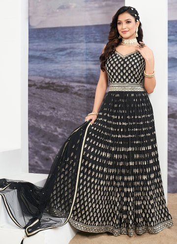 Black color Chinon Gown with Embroidered