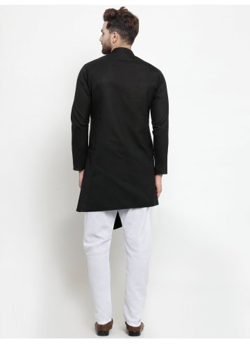 Black color Cotton  Kurta Pyjama with Plain Work
