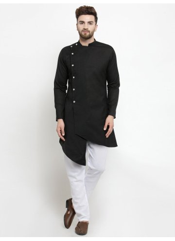 Black color Cotton  Kurta Pyjama with Plain Work