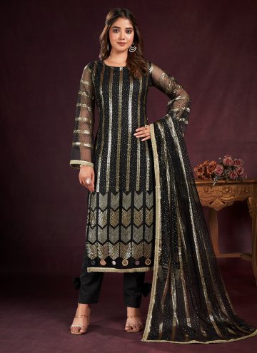 Black color Cotton  Salwar Suit with Embroidered