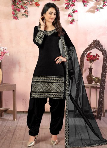 Black color Embroidered Art Silk Designer Patiala Salwar Kameez