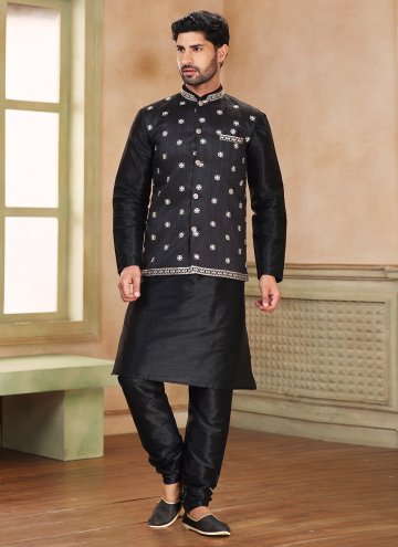 Black color Embroidered Banarasi Jacquard Kurta Payjama With Jacket