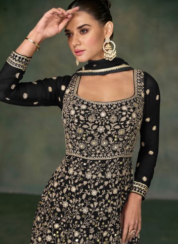Black color Embroidered Georgette Designer Gown