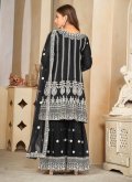 Black color Embroidered Georgette Palazzo Suit - 2
