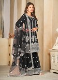 Black color Embroidered Georgette Palazzo Suit - 3