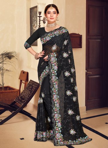 Black color Embroidered Georgette Trendy Saree