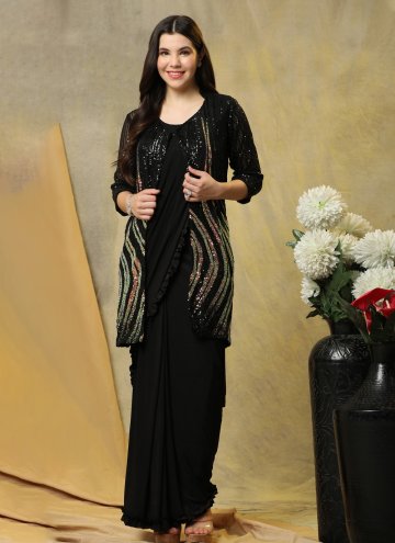 Black color Embroidered Imported Trendy Saree