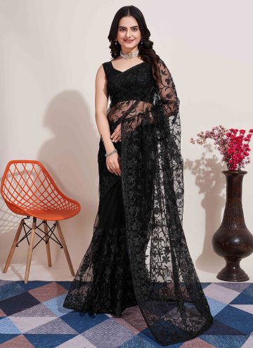 Black color Embroidered Net Classic Designer Saree