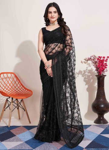 Black color Embroidered Net Contemporary Saree