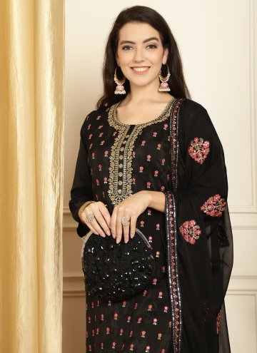 Black color Embroidered Pure Silk Designer Salwar Kameez