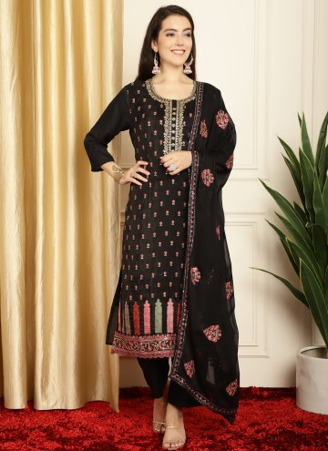 Black color Embroidered Pure Silk Designer Salwar 