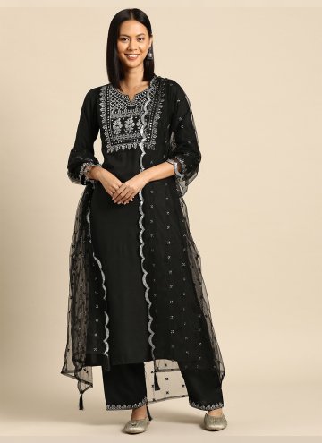 Black color Embroidered Rayon Anarkali Salwar Kame