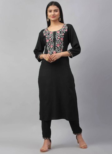Black color Embroidered Rayon Party Wear Kurti