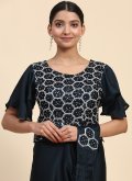 Black color Embroidered Satin Contemporary Saree - 1
