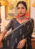 Black color Embroidered Satin Trendy Saree - 1