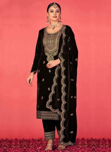 Black color Embroidered Velvet Salwar Suit
